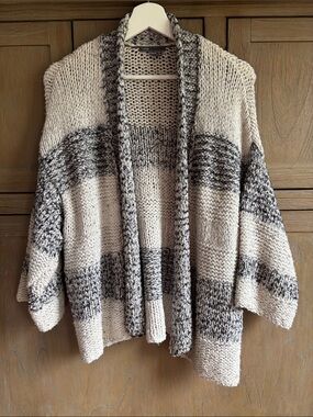 Vince Open-Front Chunky Knit Cardigan - Cream & Gray Heather